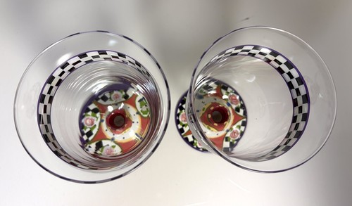 Artland Meredith Rose Hand Painted Goblets Glasses Set Of 2 Checkered Pair