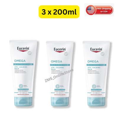 3x 200ml Eucerin Omega Balm Body Cream Soothes Itch Dry Irritated Skin