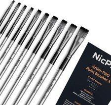 10 PCS Flat Paint Brush Set, Art Painting Brushes for Acrylic, Watercolor, Oil,