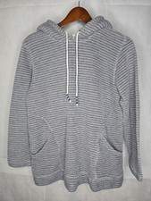 J. Jill Knit Hoodie Sweatshirt Blue Stripe Pullover Relaxed Fit Pockets S