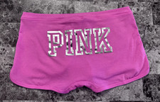 NWT VICTORIA'S SECRET PINK METALLIC SILVER LOGO CURVED HEM DORM BOYSHORT PANTIES