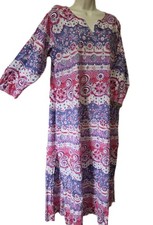 Vtg PHOOL Tunic Dress L Batik 100 Cotton Side Slits Multi Color Caftan Midi