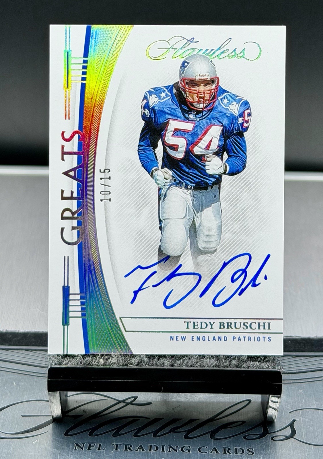 2022 Flawless Greats💎Tedy Bruschi Holo Auto,SSP#/15,HOF🏆Patriots 3xSB Champ🏆