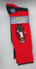 POLO RALPH LAUREN XL 13-16 Men's Arctic Bear Plaid Pony Crew Casual Socks