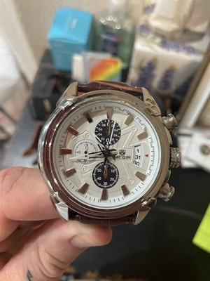 MEGIR MG 2020G Men s Brown Leather Strap Chrono Watch 