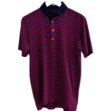 Men's Greyson Polo Shirt Size Small Navy Blue Red Stripe Golf Preppy