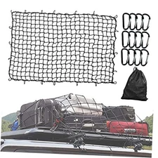  3'x4' Car Heavy Duty Cargo Net Stretches to 6'x8', 5mm Bungee Upgrade-Black