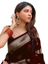 Women's Kanjivaram Soft Pure Silk Banarasi Sarees With Blouse Piece
