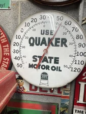 1960s Quaker State Motor Oil 12" Metal & Plastic Bubble Thermometer Sign