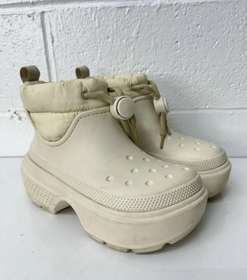 Crocs Stomp Puff Fleece Lined Chunky Boots Off-White Women s Size 7