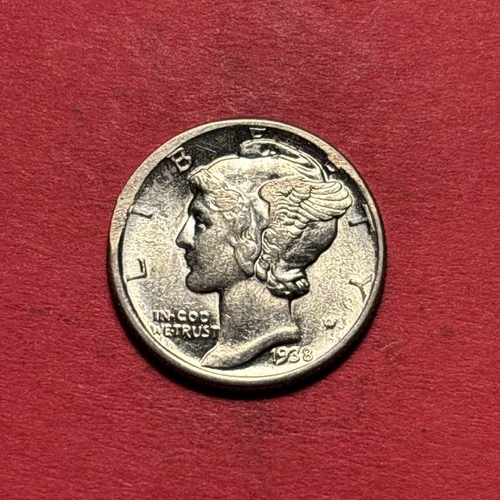 (1) Beautiful Vintage 1938-P Mercury Dime BU-BRILLIANT UNC. Possible Mint Error