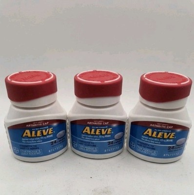 Three Aleve Pain Reliever Arthritis Cap Soft Grip 24 Caplets Each Exp: 04/2028