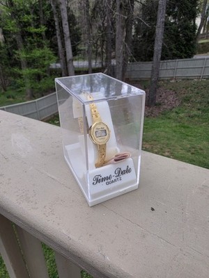 Vintage NOS Time- Date Quartz Watch Gold Womens Digital Watch