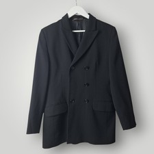 Vintage St Michael M&S Black Double Breasted Blazer Jacket UK 14 Wool Blend 