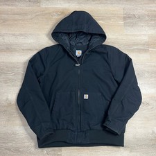 Carhartt Youth XL 16/18 Black Duck Canvas Hooded Active Jacket Quilt Lined Coat