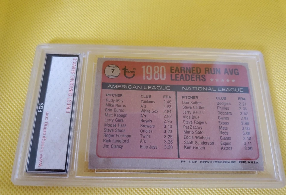 1981 TOPPS #7 DON SUTTON/RUDY MAY DODGERS/YANKEES  FGS GEM MINT 10 - Image 3 of 4