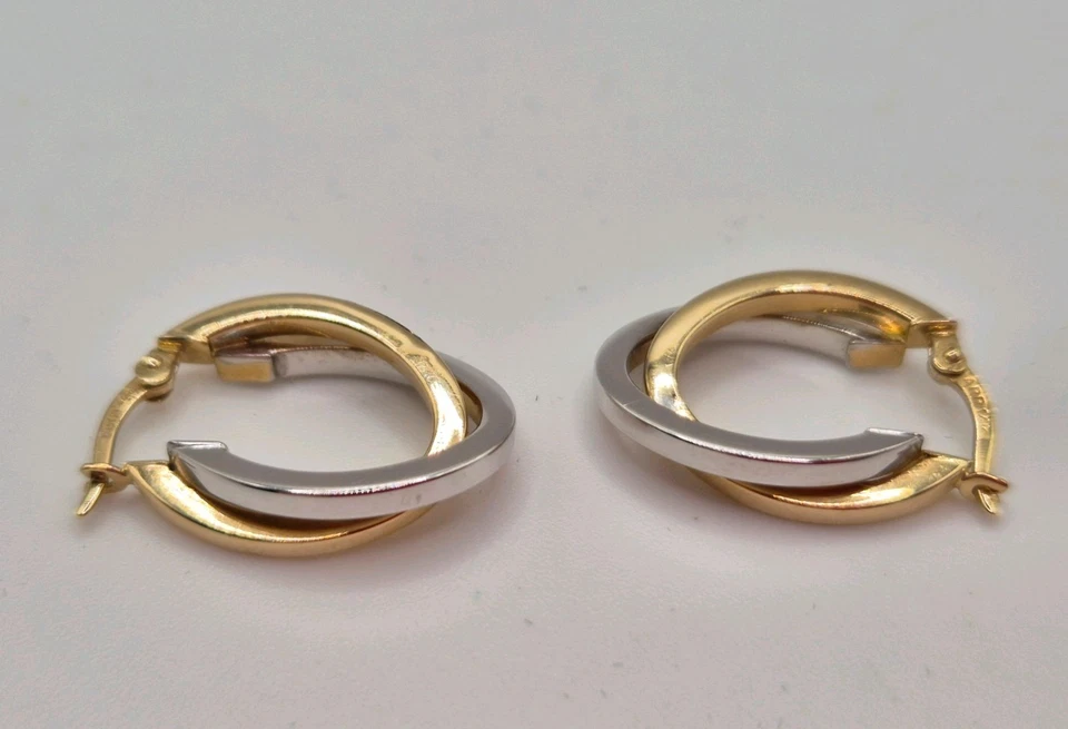 14ct (585) Yellow & White Gold Hoop Earrings 1.5g - Image 2 of 4