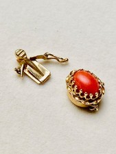 Vintage 14K Gold Coral Cabochon Double Locking Clasp 2.2g for Necklace Bracelet