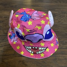 Angel  Stitch Kids Bucket Sun Hat Beach Cap With Adjustable String Pink