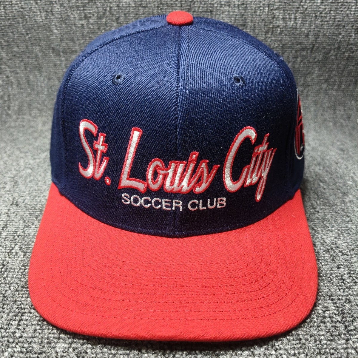Mitchell & Ness St. Louis City SC Snapback Hat Navy Red Script Logo Cap