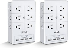 2-Pack Multi Plug Outlet Surge Protector Nikleb, 12 Electrical Outlets Extender