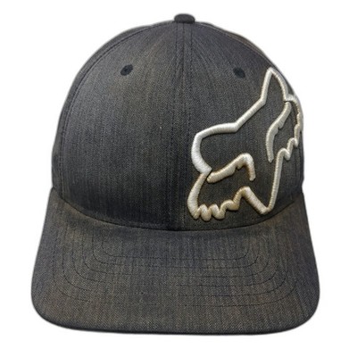Fox Racing Baseball Cap Black XL Flexfit Herringbone Embroidered Logo Fitted Hat