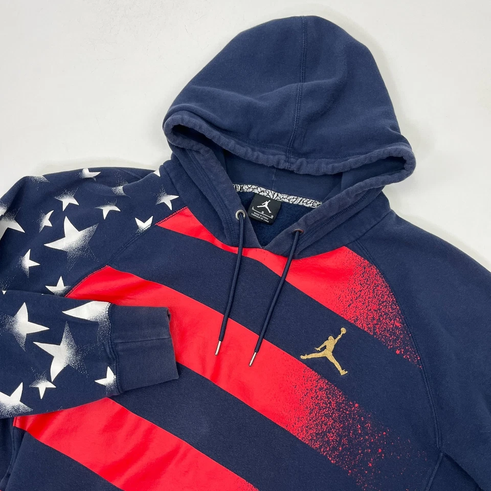 Nike Air Jordan AJ7 Stars & Stripes USA Pullover Hoodie Sweatshirt Navy Mens L - Image 2 of 4