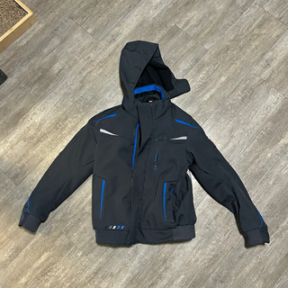 Jungen dicke winterjacke mit Kapuze Reißverschluss schwarz/blau Gr. 134/140