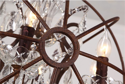 Foucault's Orb Clear K9 Crystal Chandelier Rustic Iron Globe Ceiling Lamp Light - Picture 6 of 13