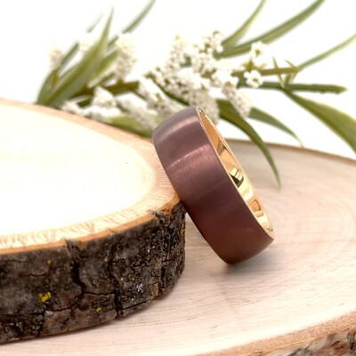 8mm Rose Gold Tungsten Christmas Gifts Ring Brown Matt Finish Comfort Fit Band