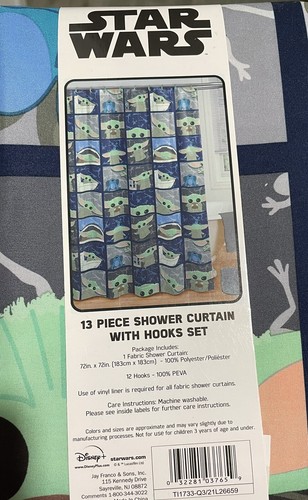 Star Wars Mandalorian Baby Yoda 13 Piece Shower Curtain W/ Rings Set  72"x72" - Bild 4 von 5