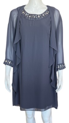 Ignite Evenings $139 Chiffon Beaded Crew Neck 2-Piece Jacket Dress Size 6P NWT