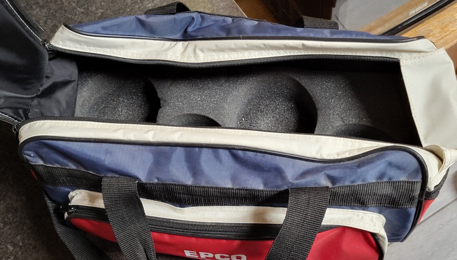 Stunning Set of 4 EPCO Red /Blue Swirl Candlepin Bowling Balls With