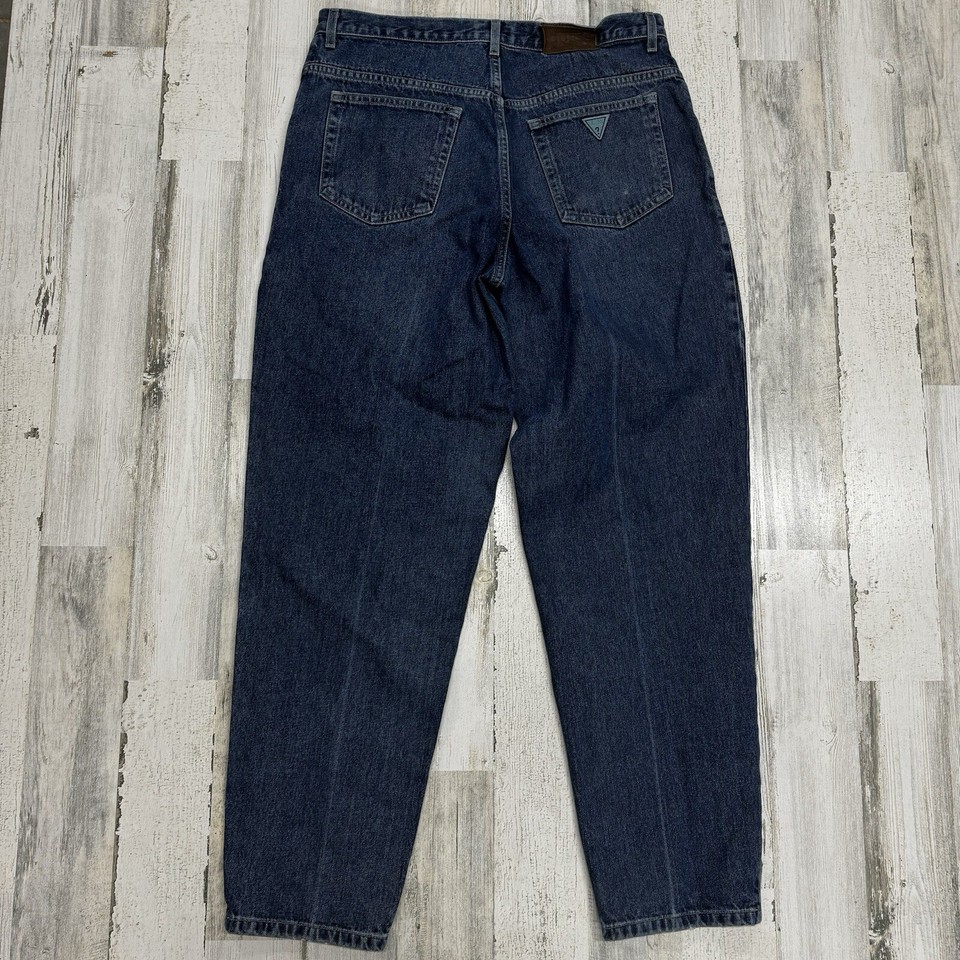 Guess Jeans Pascal Green Triangle Blue Wash Denim Size 34x31 90s