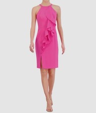 Vince Camuto Women's Pink Laguna Crepe Ruffled Front High Neck Dress Size 14