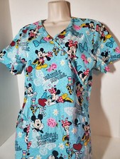Disney Minnie Mickey Mouse Scrub Top Blue Size Small S Women's