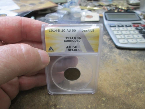 1914-D US LINCOLN WHEAT CENT IN ANACS AU50 ABOUT UNCIRCULATED LITE CORRODED