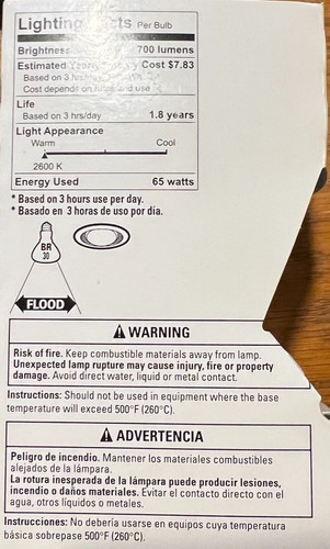 Light Bulbs 65 Watt Soft White Indoor Flood 1 pack GE BR30 Medium Base - Picture 4 of 6