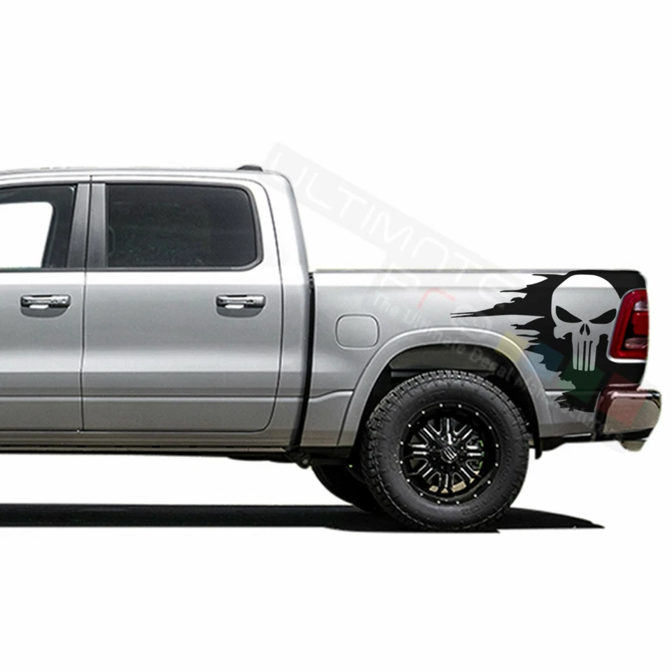 骷髅头贴花适用于道奇 Ram Crew Cab 3500 床图形设计贴纸 — 第 2/4 张图片