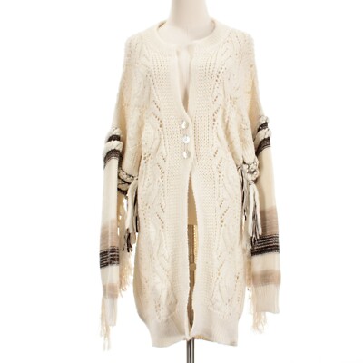 Jonathan Simkhai NWT Cardigan Sweater w/ Fringe Size M Alpaca Blend Ivory/Brown