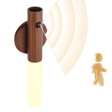 1X MAGNETIC WALNUT WOODEN WIRELESS SMART NIGHT LIGHT PIR MOTION SENSOR WALL LAMP
