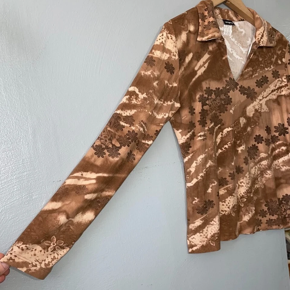 Top corto floral marrón talla mediana Tangents para mujer Y2K retro años 70 Foto 2 de 4