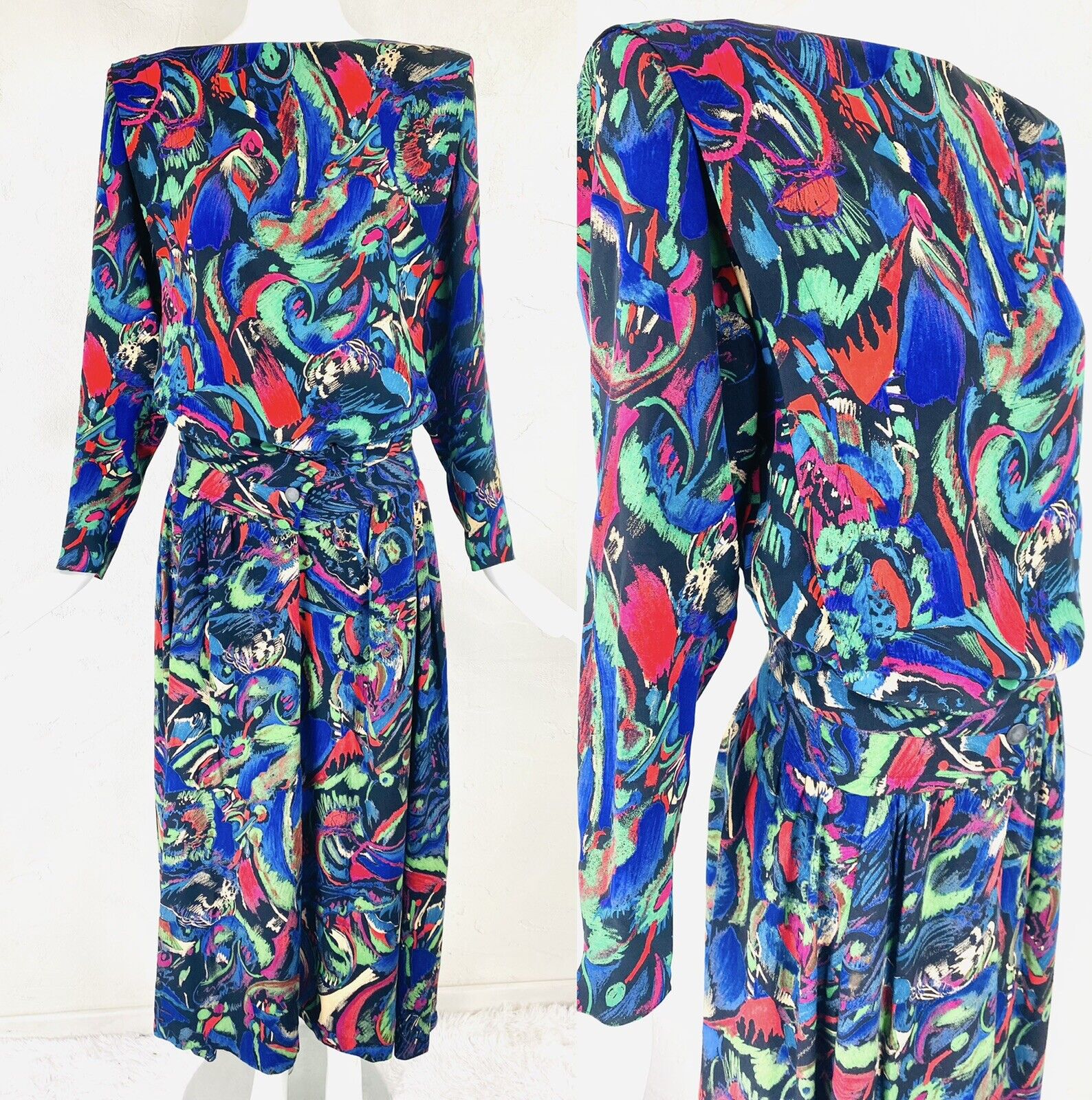 Vintage HANAE MORI Vivid Paint Brush Blouse Maxi … - image 1