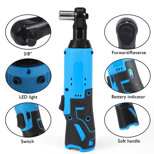 Llave de ángulo recto de trinquete inalámbrico eléctrico de 3/8 '' + 2 baterías - Bild 6 von 17