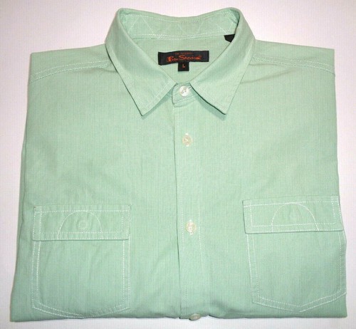 BEN SHERMAN MENS SIZE LARGE GREEN STRIPED BUTTON UP LONG SLEEVE SHIRT
