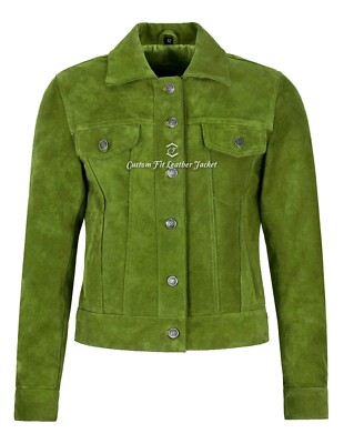 Women's Trucker Jacket Classic Western Shirt Style Suede Fashion Leather Jacket