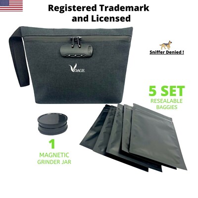 VOAGE Smell Proof Bag With Lock + Magnetic Grinder + 5 Sealed Baggies
