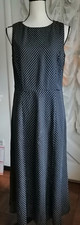 WOMEN'S Polka Dot SLEEVLESS Long DRESS 8 Lined Black White Classic Light Weight