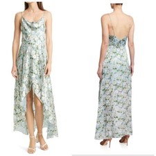 Alice Olivia Christina High-Low Textured Floral Midi Dress Balletcore Cowl Neck