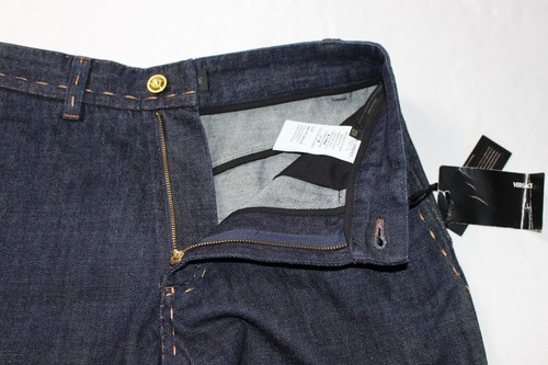 NWT Versace Men's Denim Jeans Blue Thick Pick Tan Stitching Size 29 Straight - Picture 5 of 14